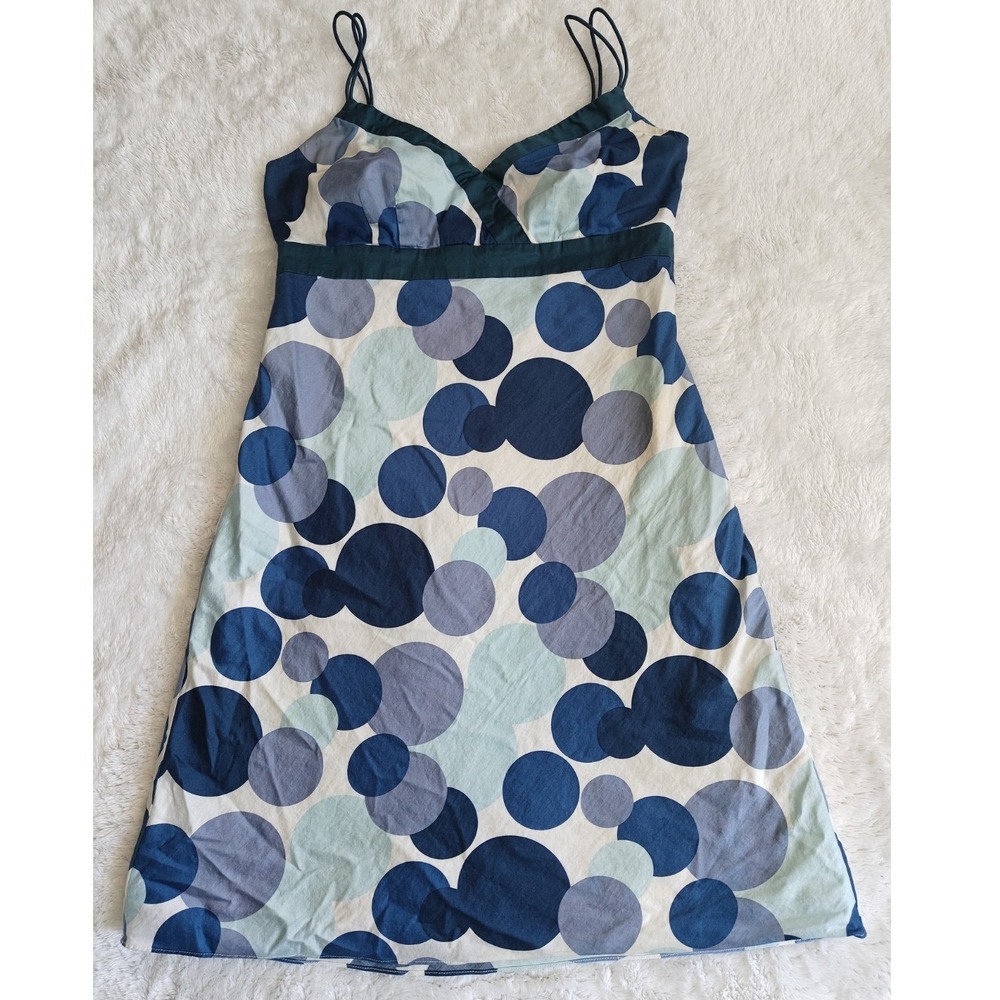 Ann Taylor Small 4 Dress Blue Large polkadot Pattern Sleveless Empire Waist Y2K